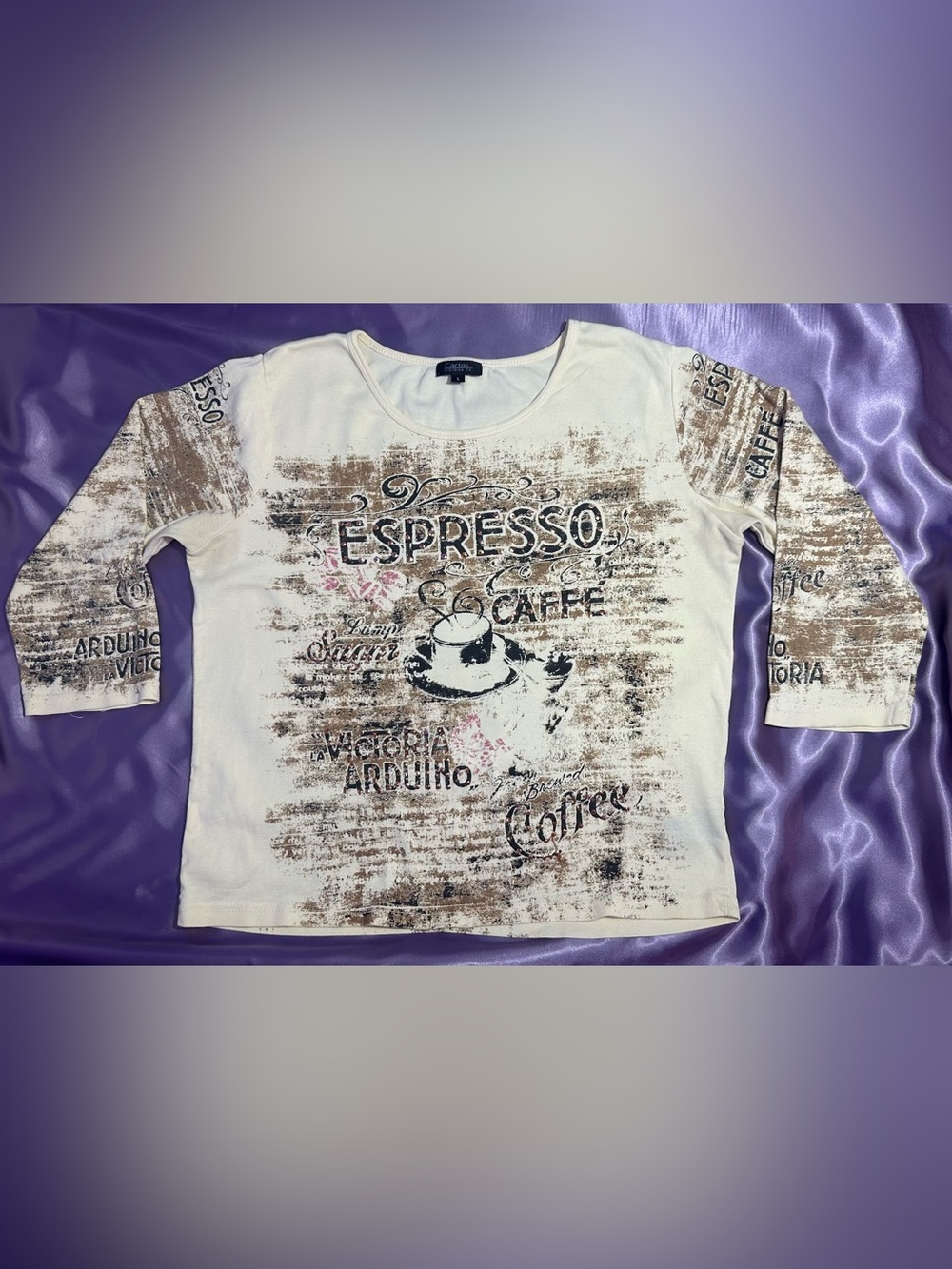 Y2K Vintage Espresso Graphic Top L McBling Downtown Girl Coffeehouse